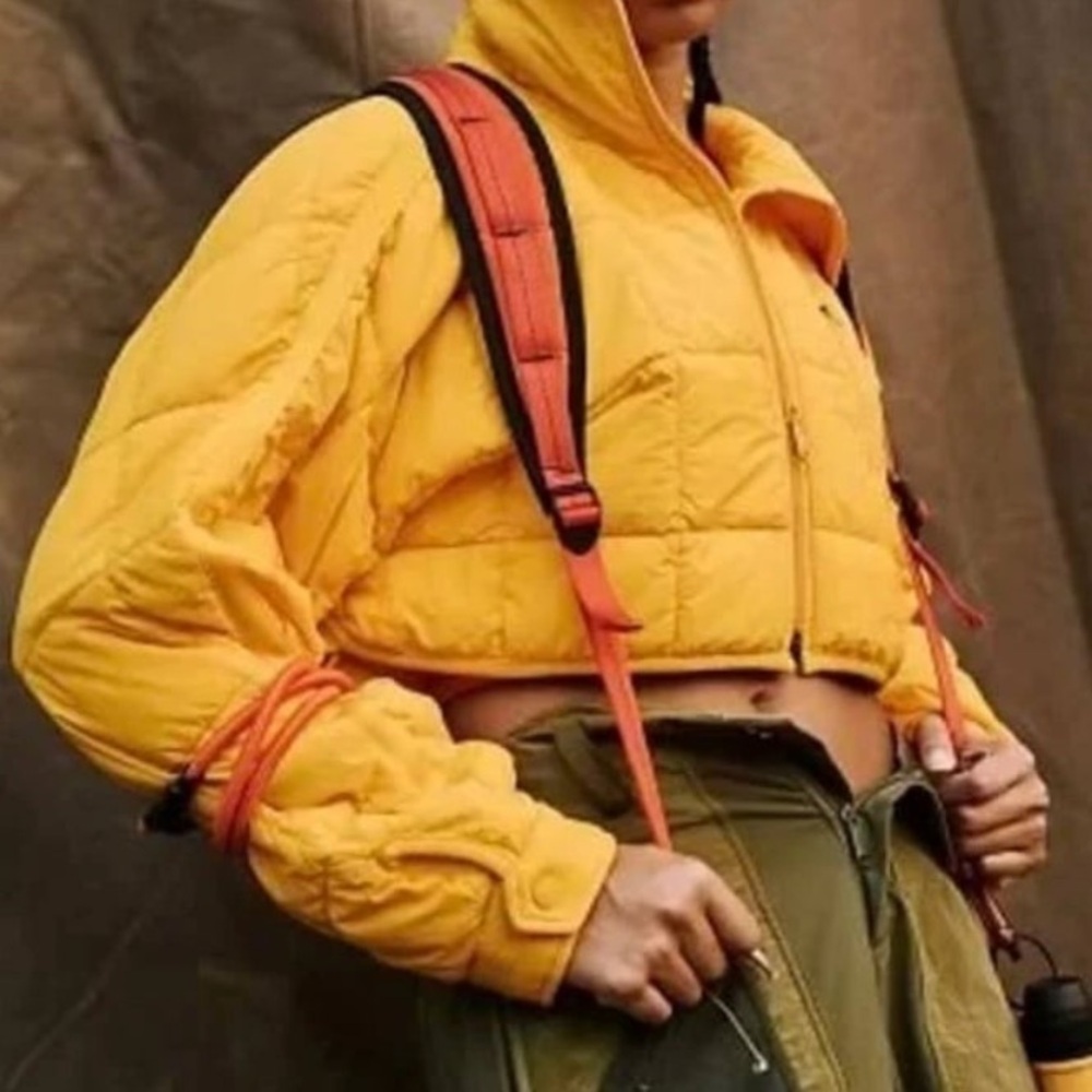 Free People FP Movement Cropped Pippa Packable Puff Jacket Coat Small Yellow